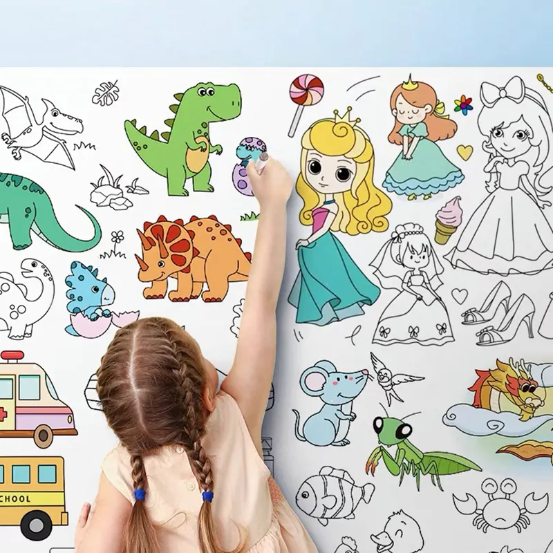 Nouveau géant re-coller dessin peinture papier rouleau 300cm collant mur coloriage affiche rouleau géant coloriage affiche pour enfants tout-petits