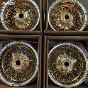 NJQS Drahtspeichenfelgen Lowider Weißwandreifen Dreifach Gold Chrom Felge - Product Image 1