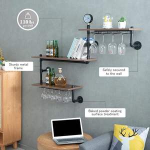 Estante para Botellas de Vino de Pared, Esquinero, de 3 Niveles, Flotante, Pequeño, <span class=keywords><strong>Mini</strong></span> Bar, Estantes para Licores con Soporte para Copas, Almacenamiento Debajo - Product Image 4