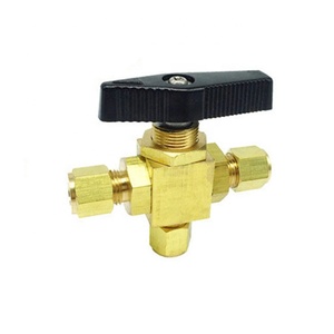 <strong>HI</strong>-<strong>TEK</strong> 3 Way Ball Valve 1/4" Instrument Panel Mount Brass 1000 psi - Product Image 1