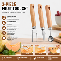 3-delige roestvrijstalen watermeloen snijder fruitmes ontpitter - multifunctioneel handmatig keukengereedschap met houten handvat