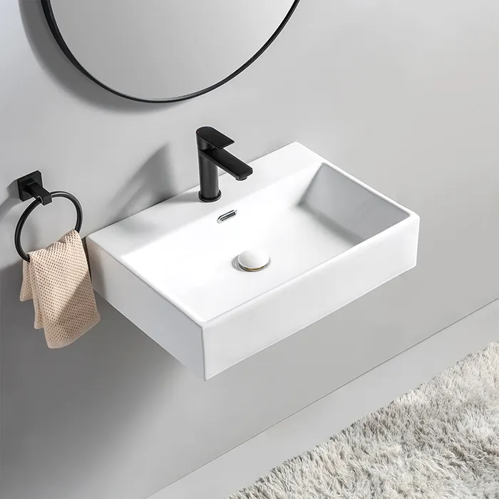 Factory Direct Sale Lavabo Rectangular Ceramic Bathroom Sink Wall Hung Mounted Wash Basin Sinks