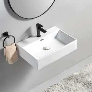 Factory Direct Sale Lavabo Rectangular Ceramic Bathroom Sink Wall Hung Mounted Wash Basin Sinks