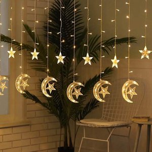 USB + batería árbol de Navidad Luna estrella Romanda decorar cortina luces de hadas 8 modos al aire libre impermeable IP65 colores blancos cálidos - Product Image 4