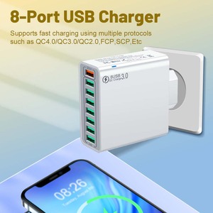 OEM Logo caricatore <span class=keywords><strong>portatile</strong></span> Multi-porte 8 USB QC3.0 adattatore universale da viaggio per <span class=keywords><strong>Smartphone</strong></span> US/EU/KR/UK Plug USB caricatore da parete - Product Image 3