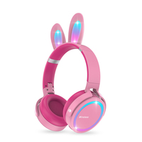 Headset Gaming LED Lampu Kelinci Lucu, Headphone Over Ear untuk PC, Ponsel, Tablet, dan Mac