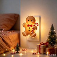 Lámpara Nocturna LED con Forma de Hombre de Jengibre Navideño, Lámpara de Pared con Forma de Galleta, Luz Cálida Suave, Iluminación Decorativa, Decoración Navideña para el Hogar