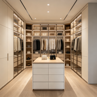 Organisateur de dressing intégré moderne en forme de U, armoire de rangement autoportante en bois écologique pour chambre à coucher