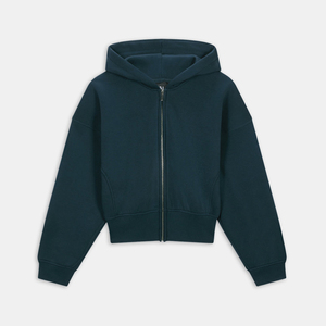 Custom Logo <strong>Cropped</strong> <strong>Zip</strong> <strong>up</strong> <strong>Hoodie</strong> Women Oversized Balloon Sleeve Ribbed Hem Heavyweight Fleece Gym Athletic <strong>Hoodie</strong> Wholesale OEM - Product Image 4