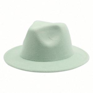 Fast Delivery Unisex Men and Women Solid Color Plain 7.5cm Wide Brim Western Felt Fedora Hats Wholesale - Product Image 2