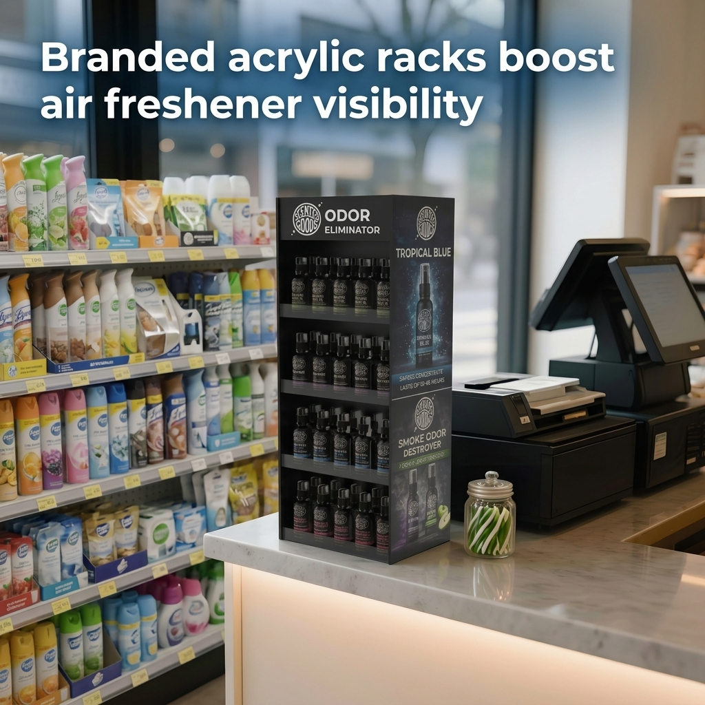 Custom Acrylic Air Freshener Display Stand 4-Tier Countertop Retail Organizer with Full Color Printing — view 2