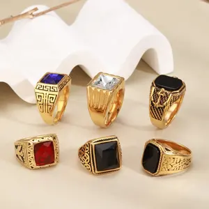 Anéis de moda única para homens, gravados no atacado, joias, aço inoxidável, banhados a ouro, anéis para mulheres