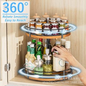 Étagère de rangement rotative en bois à 2 niveaux pour salle de bain, organiseur de maquillage avec étagère tournante, utilisation sur bureau - Product Image 3