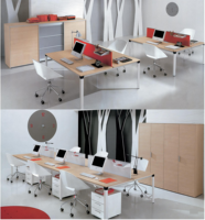 Bureau de travail modulaire multifonctionnel QINGSHUAI QS-74 au design moderne, revêtement en poudre blanche, en fer, pour usage commercial, avec panneaux en métal et en bois