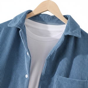 2025เสื้อเบลาส์ผ้าลูกฟูกสำหรับผู้ชาย, เสื้อสีพื้นระบายอากาศลำลองทรงหลวมสำหรับฤดูใบไม้ร่วง - Product Image 1