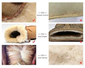 여성 Shearling 가죽 양피 클래식 레이스 중반 송아지 플랫 모피 겨울 스노우 부츠 - Product Image 2