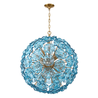 Lustre en verre de Murano ambré en forme de boule de fleurs, avec structure en acier inoxydable, LED central, hauteur réglable, luminaire suspendu pour salon