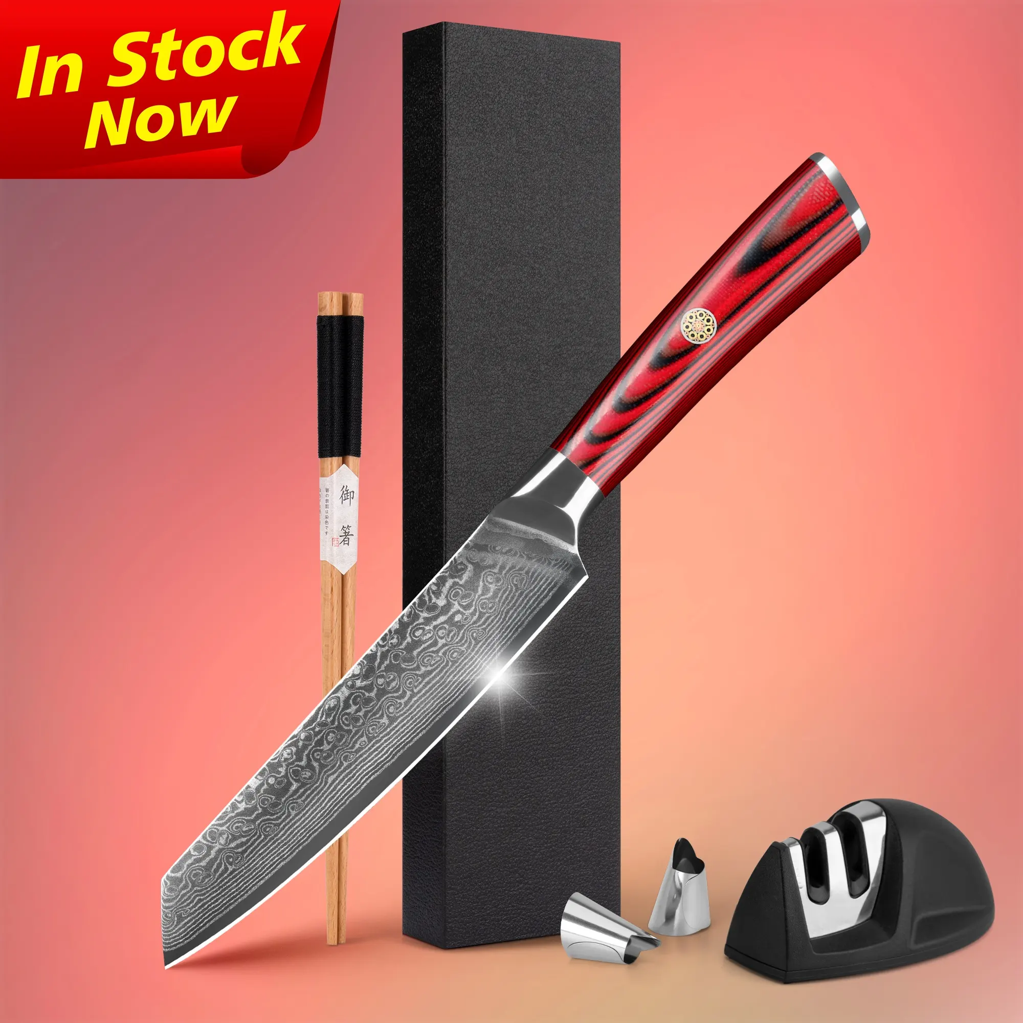 Mango rojo G10, cuchillo de acero de Damasco de 5 pulgadas VG10, cuchillos de cocina japoneses de 67 capas para carne