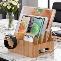 Estación de Carga de Bambú para Múltiples Dispositivos, Soporte para Reloj Inteligente y Auriculares, Organizador Electrónico de Escritorio