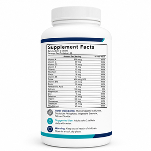 Complément alimentaire multivitaminé végétalien et minéral méthylié pour hommes, marque privée, naturel et revitalisant, en comprimés, pour adultes et nouveau-nés - Product Image 6