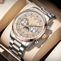 Montre chronographe mécanique de luxe pour homme en acier inoxydable, résistante à l'eau 5 BAR, multifonction