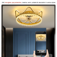 Nordique or moderne luxe couronne silencieux ventilateur lumière fantaisie caché Transparent lame cristal encastré ventilateur de plafond avec lumière LED