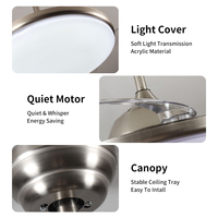 Ventilateur de plafond LED moderne en acrylique, à pales rétractables, avec télécommande, 6 vitesses, moteur DC, intensité variable, idéal pour salle de bain - Meilleure vente au Ghana