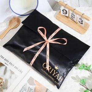 Toptan siyah saten zarf hediye saç çanta ile şerit özel Logo toz ipek Bikini iç çamaşırı saç paket ambalaj saten çanta - Product Image 5