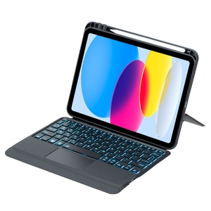 เคสหนังสำหรับ <span class=keywords><strong>iPad</strong></span> (2025) / 10.9 (<span class=keywords><strong>2022</strong></span>) พร้อมคีย์บอร์ดเรืองแสงแบบถอดได้และขาตั้งลอย - สีดำ - Product Image 1