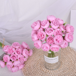 Ramo de 27 Cabezas de Peonías y Camelias Artificiales con Rosas Hechas a Mano y Rafia para Bodas, Decoración del Hogar y Eventos - Product Image 4