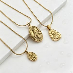 yunnique Virgin Mary Pendant Necklace Stainless Steel Gold Plated For Men Women Clavicle Chain Fashion Jewelry <b>Gift</b> - Product Image 2