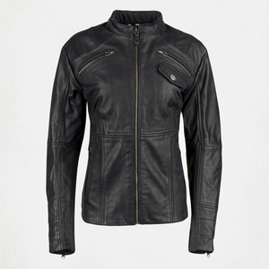 Chaqueta de Motociclista para Mujer, de Cuero Genuino, Transpirable, con Detalle de Letras, Bolsillo con Cierre Frontal, Cinturón Extraíble, Resistente al Viento e Impermeable - Product Image 1