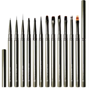 Pinceau à ongles ovale gris bronze, poils en nylon, manche en métal, outil de manucure pour peinture au gel et acrylique - Product Image 1