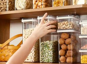 Contenants de stockage alimentaire en plastique transparent rectangulaires empilables de grande taille, hermétiques, lot de 3 pièces, couvercle scellé pour cadeaux, style minimaliste - Product Image 4