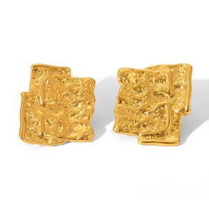 أقراط KITI العصرية ذات الملمس المعدني الهندسي، مطلية بالذهب عيار 18 قيراط، مصنوعة من الفولاذ المقاوم للصدأ، مقاومة للماء، تصميم مميز للنساء - Product Image 6