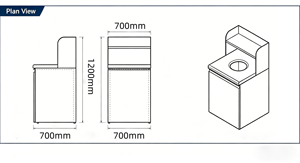 Stainless Steel Waste Bin Cabinet With Backsplash & Storage <b>Shelf</b>, Commercial <b>Kitchen</b> Waste Disposal <b>Unit</b> <b>for</b> Restaurant Hotel - Product Image 3