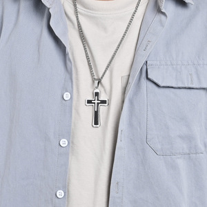 yunnique niche three-layer stacked design high-end <b>titanium</b> steel cross necklace for men, fashionable and colorfast - Product Image 3