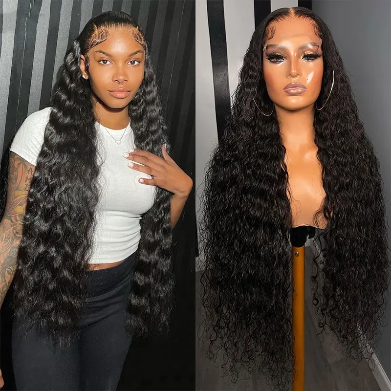 30 32" Deep Wave 13x4 Preplucked Transparent HD Full Lace Front Wig Indian Virgin Remy Human Hair HD Lace Wigs For Black Women