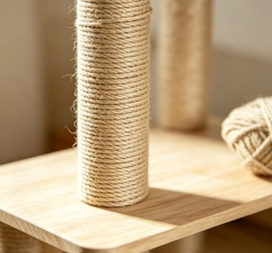Arbre à chat multi-niveaux en bois massif avec condo, échelle, hamac, poteaux à gratter en sisal, jouets suspendus en plumes, grande activité pour chat - Product Image 5
