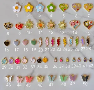 Collares de Moda con Colgante para Mujer, Joyería con Cuentas y Dijes de Esmalte, Gargantilla con Carita Feliz, Rayo, Flor, Corazón de Amor, Mariposa y Champiñón - Product Image 3