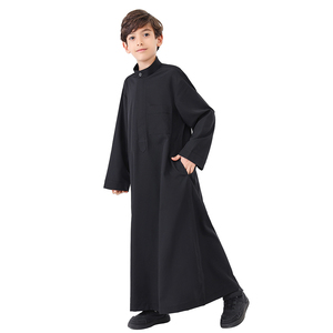 Oriente Medio musulmán árabe niños Color sólido islámico Thobe cuello redondo un botón cremallera transpirable caftán Thawb para niños - Product Image 5