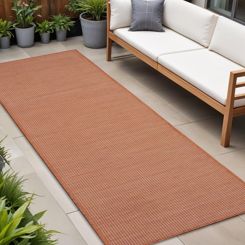 HMS 8' Modern Indoor/Outdoor Rust Runner Rug Handmade Jute Wool ...