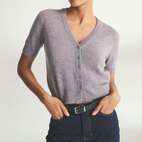 Nouveau pull élégant en laine à manches courtes et coupe ajustée pour femme, col rond tricoté 18 aiguilles, couleur unie, fin, idéal pour l'été