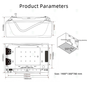 Baignoire à remous autoportante en acrylique blanche pour 2 <span class=keywords><strong>personnes</strong></span>, 1900 mm, double siège, jacuzzi, <span class=keywords><strong>spa</strong></span> de surf, massage pour adultes - Product Image 2