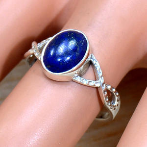 Anillo de piedras preciosas de lapislázuli de estilo antiguo en plata de ley 925 auténtica, joyería azul real hecha a mano, regalo Popular creativo para mujer - Product Image 1