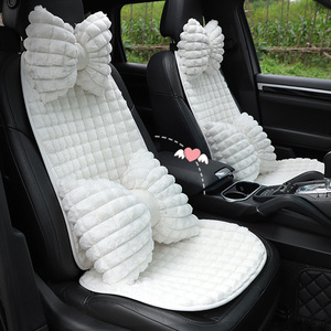 Housses de siège de voiture en fausse fourrure, chaleur hivernale, pièce unique avant, design à carreaux décoratif - Product Image 1