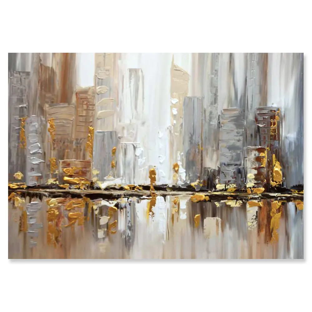 Artista profesional pintura al óleo hecha a mano sobre lienzo ciudad cuchillo paisaje para decoración pintura oro edificio calle paisaje arte