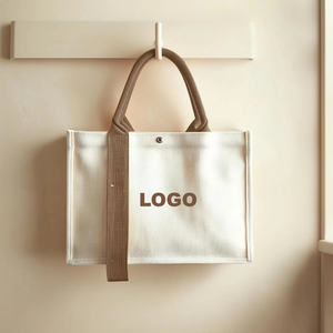 Bolsa de Mano de Lona de Algodón con Asas de Cinta de Algodón y Logotipo Personalizado para Mujer, Impresa con Serigrafía, para Compras - Product Image 4