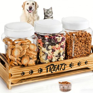 Caja de almacenamiento de madera maciza para artículos para mascotas, caja organizadora de madera multiusos, contenedor de madera para refrigerios y comida para perros. - Product Image 3