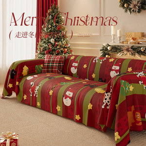 Merry Christmas <b>Sofa</b> <b>Cover</b> Red Full Coverage Printed Cartoon Non Slip Machine Washable Blended Fabric Pad Type General Use - Product Image 3